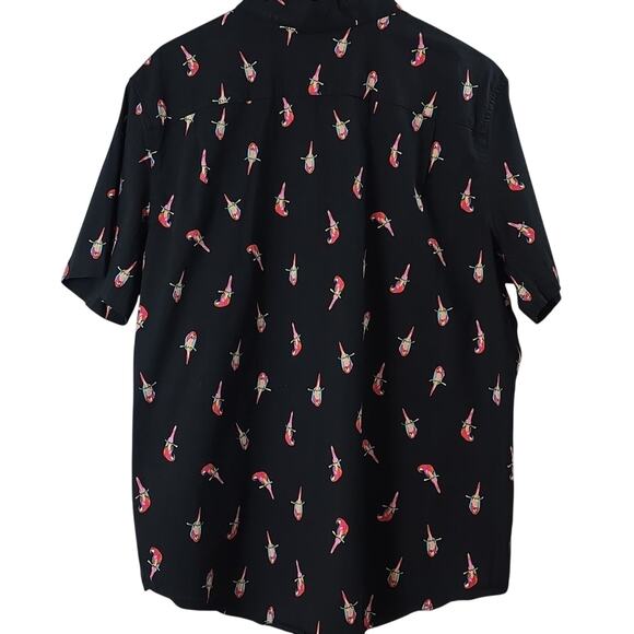 Mens Sz 2XL Classic Fit Black Parrot Print Button Down Islands George Shirt - Picture 2 of 12